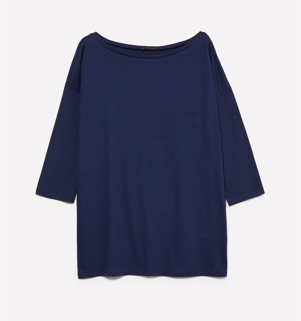 T-shirt blu marino con scollo a barca - t-shirt a manica lunga da donna - Blu Scuro | Sisley image number 1